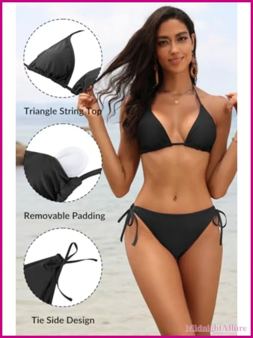 Women Triangle Bikini Set Tie Side Halter Swimwear Removable Push Up